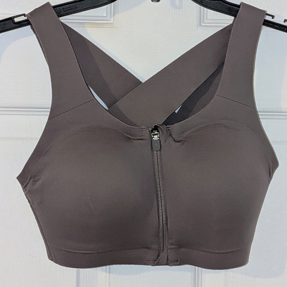Lululemon Enlite Front Zip Sports Bra High Support Crossback Dark Gray 34 C